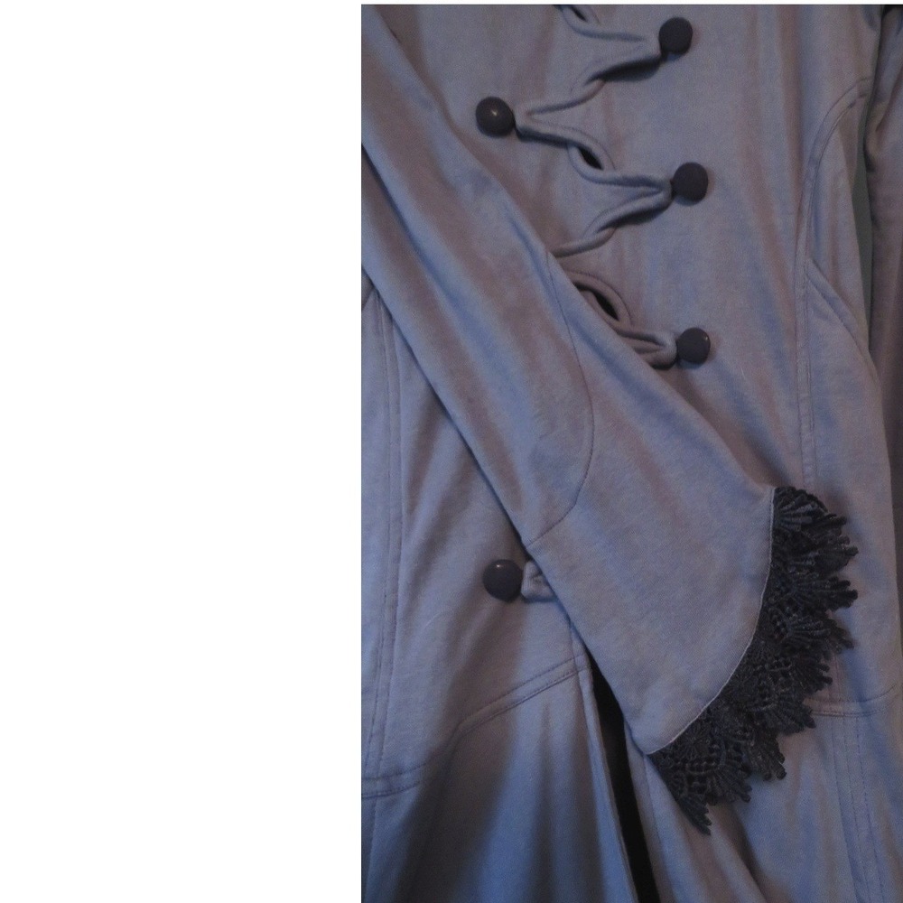 Gothic Style Gray / Black Trim Midi Corst Style Coat Removable Hood Pockets XS - Picture 14 of 16
